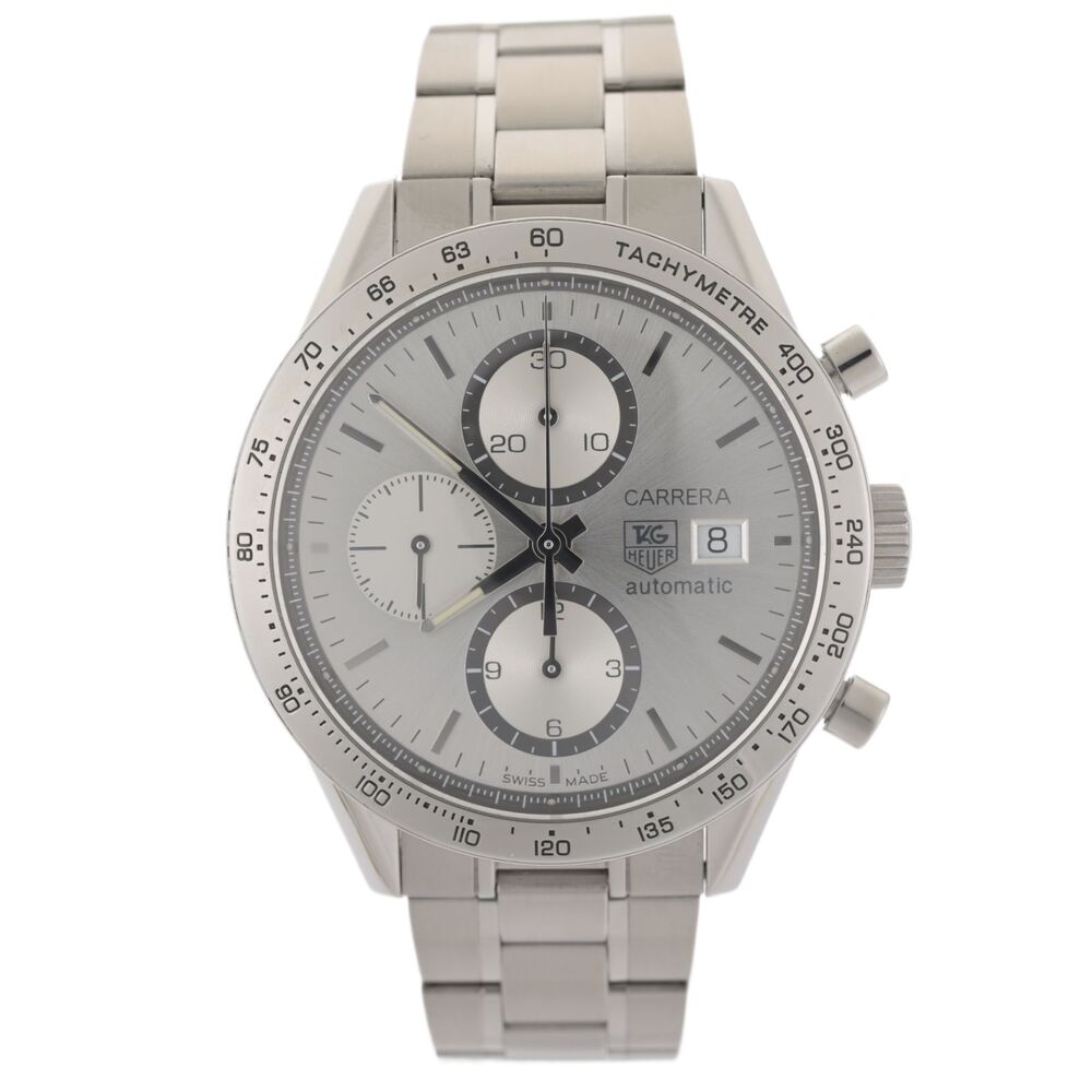 TAG Heuer Carrera Chronograph CV2017 Silver 41mm Men's Watch Full Set